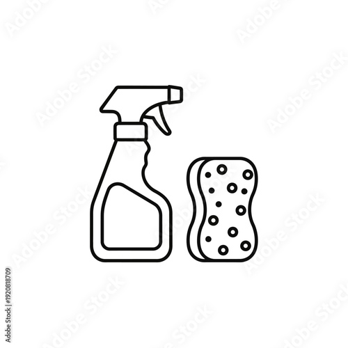 Cleaning and Maintenance Supplies Featuring Spray Bottle and Sponge for Household Tasks