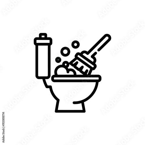 Cleaning and Disinfection in Bathroom with Toilet Brush and Cleaner