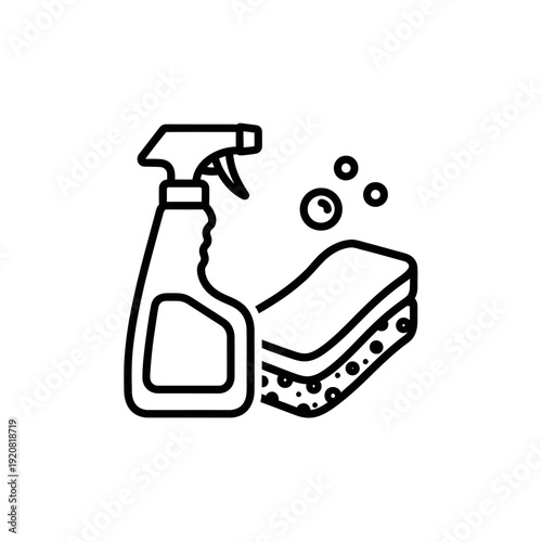 Cleaning and Disinfection Supplies with Spray Bottle and Sponge for Hygiene Tasks