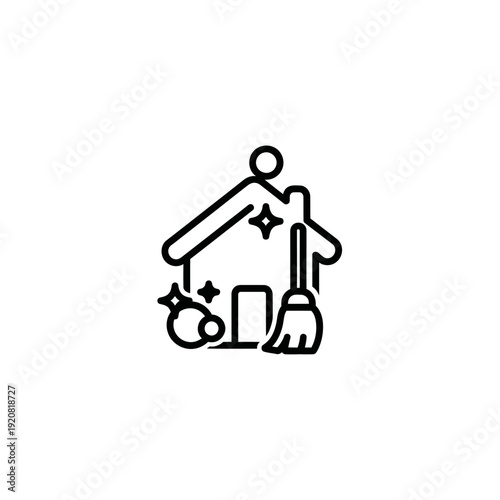 Cleaning and Organizing Home Space with Broom and Dustpan in Modern Interior