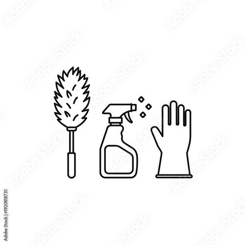 Cleaning and Disinfection Tools - Brush, Spray Bottle, and Gloves for Sanitation