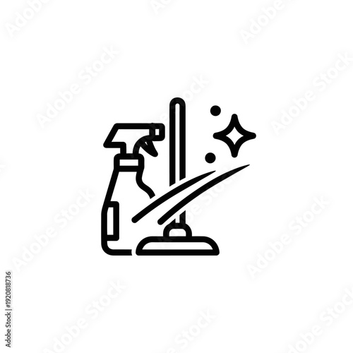 Cleaning and Sanitization Process with Spray Bottle and Sparkling Surface