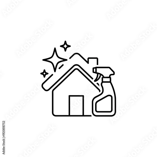 Cleaning and Home Maintenance Concept Featuring House and Cleaning Spray Bottle