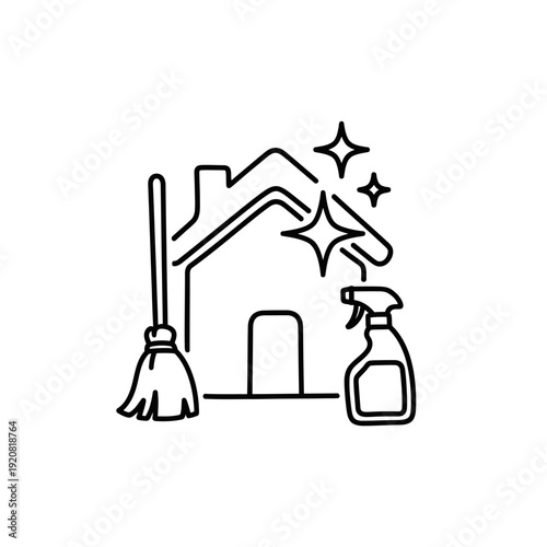 Cleaning and Sanitizing Home Environment with Dustpan Brush and Spray Bottle