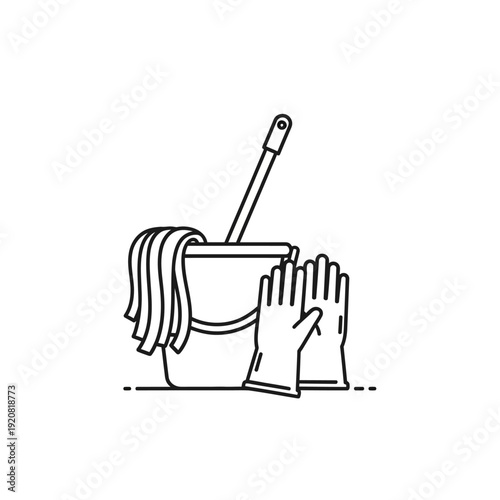 Cleaning and Sanitizing Supplies: Mop, Gloves, and Disinfectant Brush