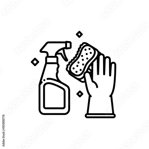 Cleaning and Sanitizing with Spray Bottle and Sponge in Hand for Hygiene Maintenance
