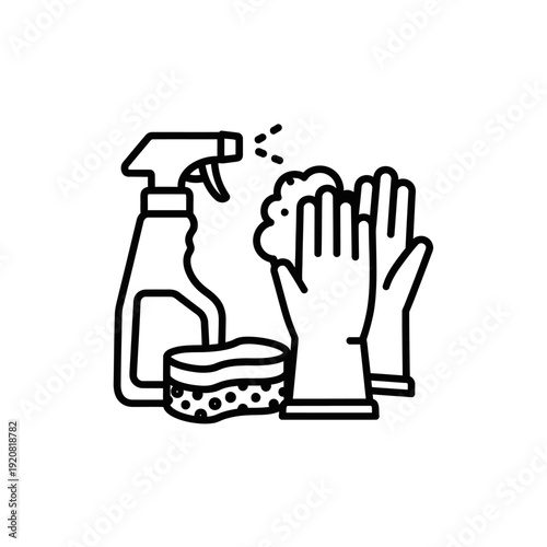 Cleaning and Sanitizing Tools Illustration for Hygiene and Disinfection Concepts