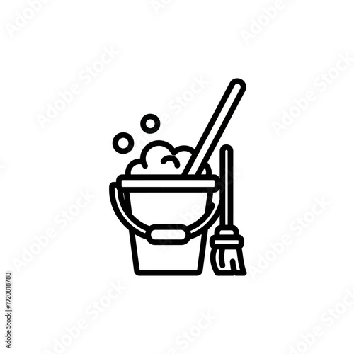 Cleaning and Scrubbing Supplies Scene Featuring Bucket and Brush