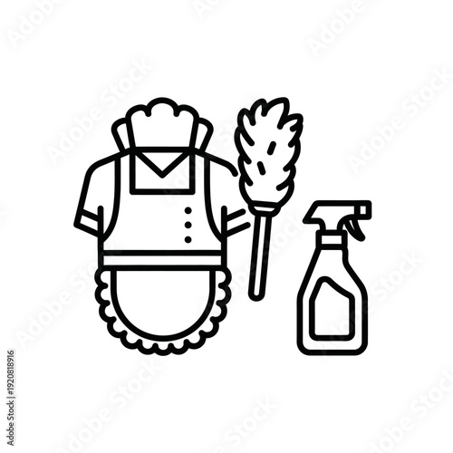 Cleaning Person with Feather Duster and Spray Bottle for Housekeeping or Janitorial Services