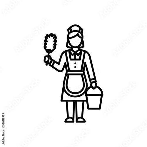 Cleaning Service Worker in Uniform Holding Brush and Bucket Illustration