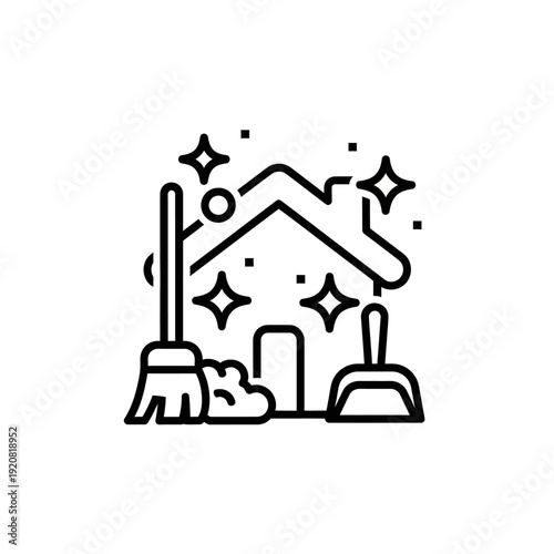 Cleaning Service Workspace with Dustpan and Broom in a Bright Environment