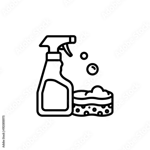 Cleaning Spray Bottle and Sponge with Soap Bubbles for Household Cleaning