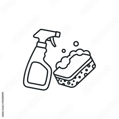 Cleaning Spray Bottle and Sponge for Housekeeping and Dishwashing