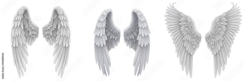 Fototapeta premium Set of Majestic White Angel Wings with Transparent Background PNG