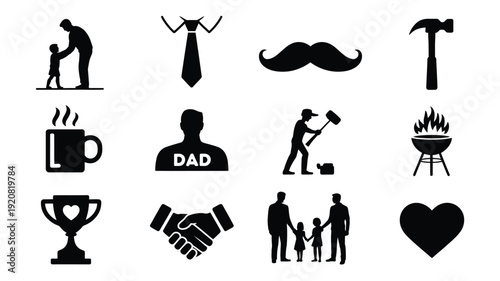 Minimalist fathers day silhouette icons set for greeting cards and social media posts