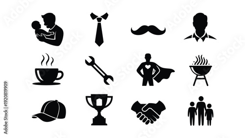 Black vector icons of various everyday life and professional concepts on white background