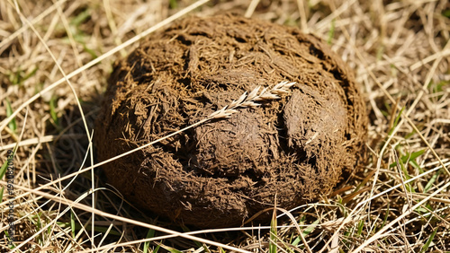 Cow Dung on Dry Grassy Field.