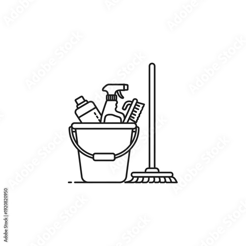 Cleaning Supplies and Mop Bucket for Housekeeping and Janitorial Tasks