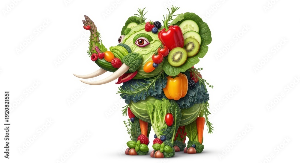 Fototapeta premium Vegetable elephant sculpture, healthy eating concept.