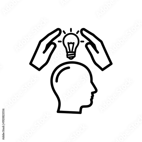 Creative Human Brain with Light Bulb and Hands Concept for Innovation
