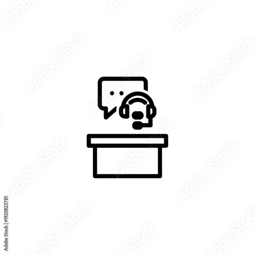 Customer Service Desk with Chat Support Icon for Business Communication