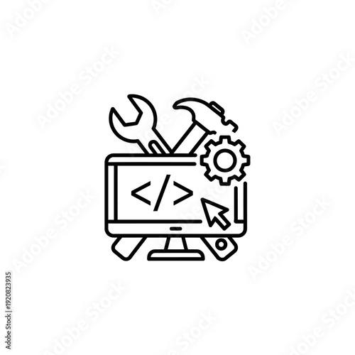 Coding and Development Concept with Laptop and Tools Illustration