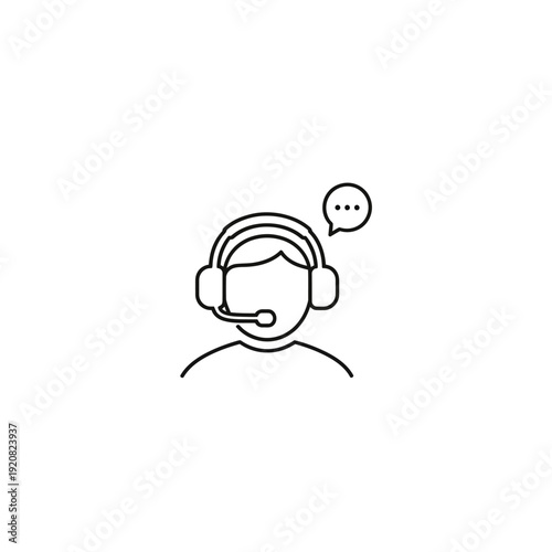 Customer Service Representative Wearing Headset with Microphone and Speech Bubble