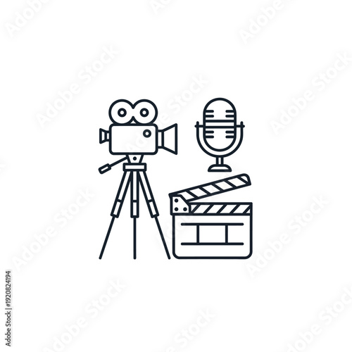Creative Media Production Set with Camera, Microphone, and Film Clapperboard