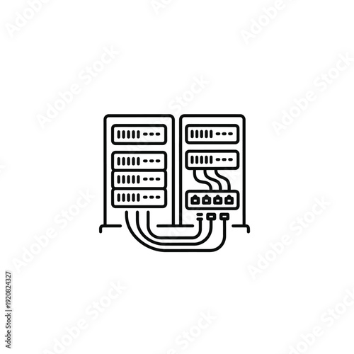 Data Center Server Racks with Network Equipment and Cabling Infrastructure