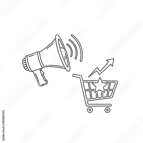 Digital Marketing and E-commerce Growth Concept with Megaphone and Shopping Cart
