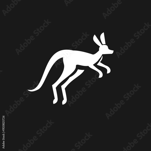 White Kangaroo Jumping Silhouette Logo Design