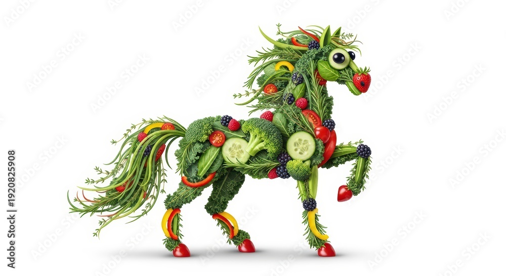 Obraz premium Vegetable horse art: healthy food sculpture