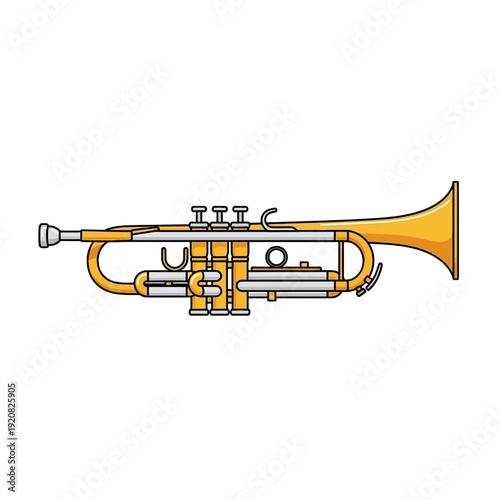 Illustration of a trumpet with golden finish and silver valves.
