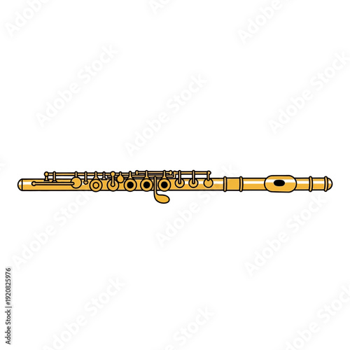Golden Flute Musical Instrument Illustration.