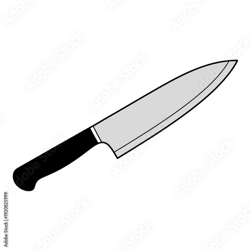 Simple black handled kitchen paring knife illustration.