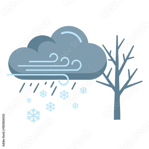 Winter Snowing Cloud and Bare Tree Illustration