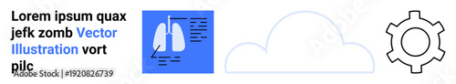 Lungs chart, cloud outline, and gear cog emphasizing healthcare, cloud storage, data, innovation. Ideal for health, storage, technology integration research healthcare app simple landing page