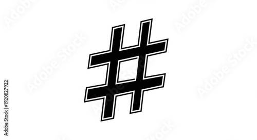 Black hashtag symbol with white outline on plain background representing social media and online communication