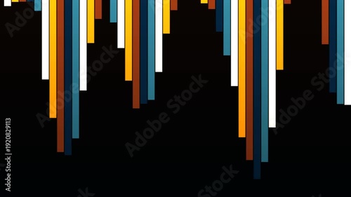Abstract Colorful Vertical Lines Falling Down on Black Background.