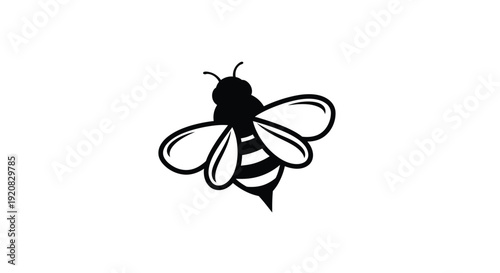 A detailed black silhouette of a honeybee in flight silhouette