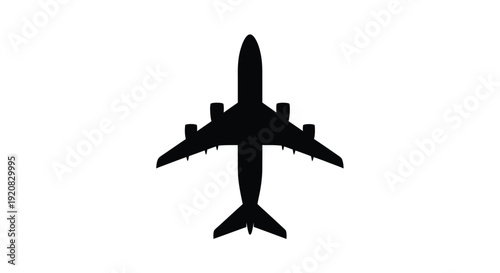 Overhead view of a commercial airplane sharply defined silhouette