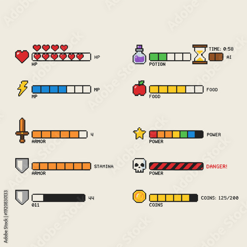 pixel art game user interface stats bars