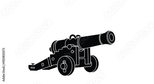 Vintage cannon illustration in stark contrast a dramatic silhouette