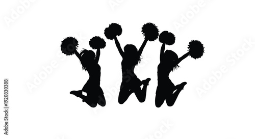 Energetic cheerleaders in dynamic poses a striking black silhouette