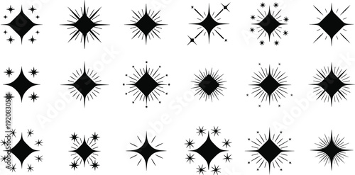 Starburst sparkle icon vector illustration, twinkling star graphics, magical effect drawing, black and white decorative art - flat vector illustration