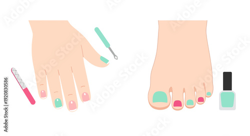 Manicure and Pedicure Image, Vector Illustration, Beauty and Wellness Concept