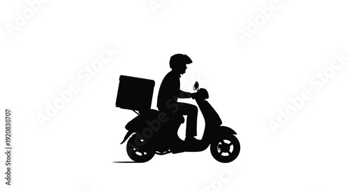 Delivery rider on a scooter black silhouette