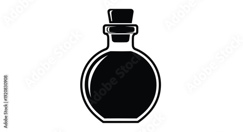 Vintage ink bottle illustration in stark black silhouette