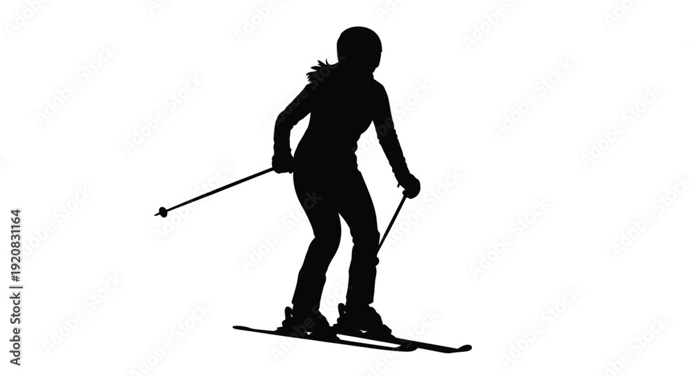 Fototapeta premium A lone skier gracefully descends a slope in striking silhouette