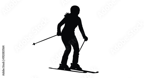 A lone skier gracefully descends a slope in striking silhouette